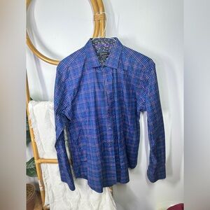 Mens Bugatchi Blue Plaid Dress Shirt sz L